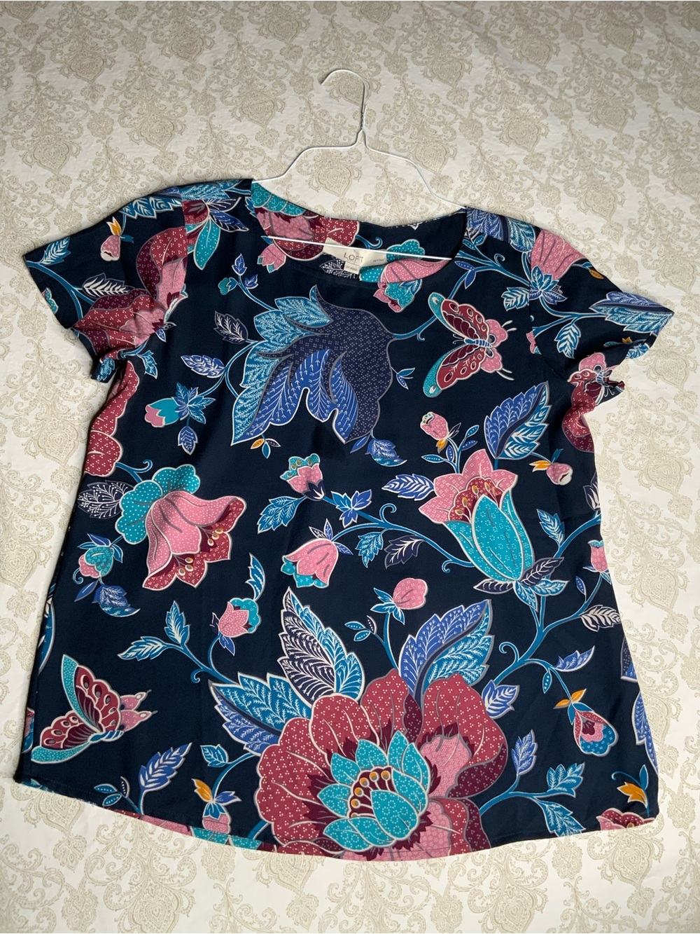 LOFT Blue Floral Butterfly Boho Blouse Women’s Petite Small